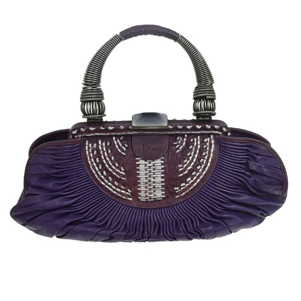 Christian Dior Plisse Frame Pleated Leather Purple Leather Handbag